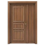 باب ونصف خشبي بريميوم، ابعاد 160×235 سم لون بني، سمك 6 سم، موديل EXO5