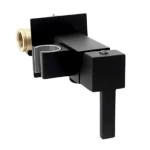 Square Concealed Shattaf Bathroom Mixer With Full Brass Cartridge, Black Color