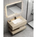 Single Basin Artificial Marble Bathroom Size 100 cm, Laser Basin with LED Mirror, Beige