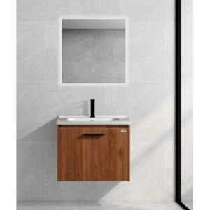 Bathroom Wooden Washbasin 60×47×46 cm, Walnut Veneer with Ceramic Basin & LED Mirror | Algafary Sanitary ware