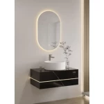 Artificial Marble Ceramic Wash Basin, Raised Basin with LED Mirror, Height 25 cm, Size 80×50 cm, White Color