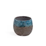 Ceramic plant pot, round shape, size 16x19 cm, blue with brown  