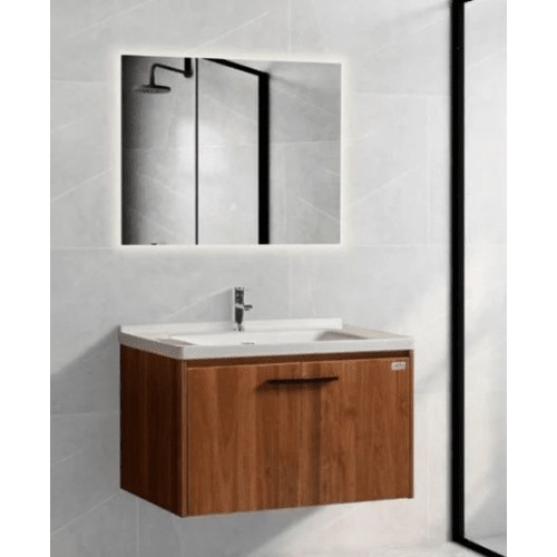 Wooden Bathroom Washbasin with LED Mirror, 60x47x46 cm, Wooden Color | Albayt Alaniq Sanitary Tools