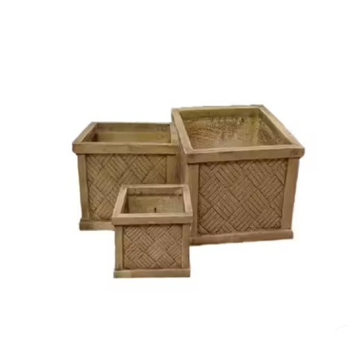 وعاء زهور فايبر جلاس مقاس متوسط شكل مربع 34×36×36 سم بني | مؤسسة زهرة الريان