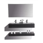 Artificial Marble Bathroom Sink Ceramic Two Basins With LED Mirrors, Size 120 cm Black color