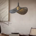 Rustic Bohemian Cane Pendant Light Black, Length 60 cm, Width 50 cm, Height 40 cm