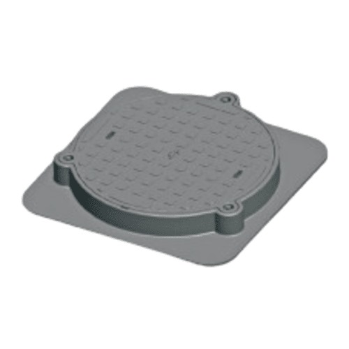 Manhole Cover Cast Iron 600 mm Circular Shape, Square Frame, 40 Tons Load, Gray Color | Saudi Cast Company