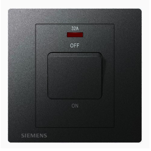 32A 1 Gang Double Pole Switch with Neon Indicator, 86x86mm, Dark Gray | Siemens (Delta Relfa)