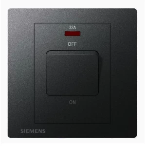 32A 1 Gang Double Pole Switch with Neon Indicator, 86x86mm, Dark Gray | Siemens (Delta Relfa)