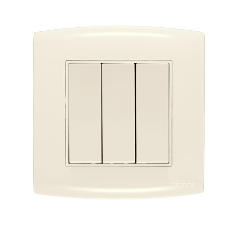 Wide Electrical Light Switch 3 Gang 2 Way 10 Amp 7×7 cm Beige | Al Fanar