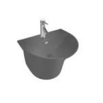 Gray Ceramic Wall Mounted Wash Basin Round Shape Size 56.5x49x38 cm
