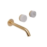 Three hole concealed Wall Washbasin tap, Weight 4.5 kg, Matte Gold/White Carrara Marble Color