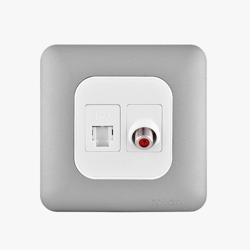 RJ11 6P6C + Angular Satellite Socket 7x7 cm, Light Silver | Spectra
