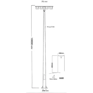 Aluminum Street Lighting Pole 10 m Length, 4 mm Thickness, 200 mm Base | 