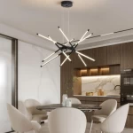 Modern Black Metal Chandelier with 16 LED Bulbs, Height 50 cm, Diameter 7 cm