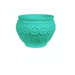 حوض زرع بلاستيك دائري صغير مزغرف الزامل مصنوع من  البولي ايثلين اللون  ازرق فاتح