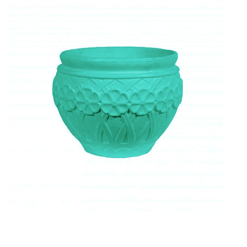 حوض زرع بلاستيك دائري صغير مزغرف 44x34 سم اللون ازرق فاتح | خزانات الزامل