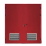 Fire door SFFECO  galvanized steel   with square glass window Model SF/DD  Double Door leaf size  1950×1900   mm  Color Blue