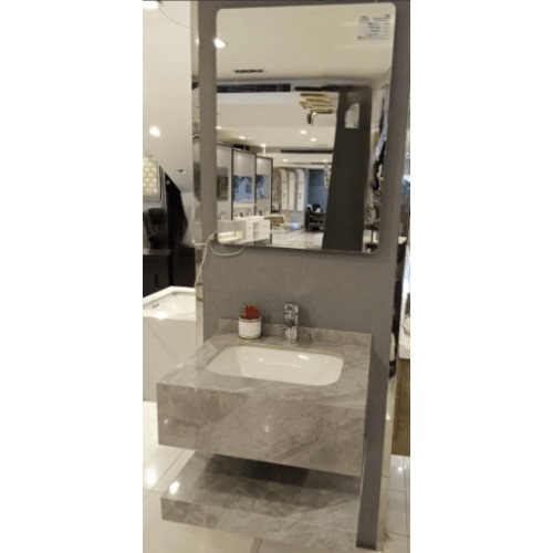 Artificial Marble Sink 60 cm, Light Gray, Ceramic Single Basins with LED Mirrors | Al Muhaidib Sanitary and Ceramic