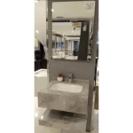 مغسلة ديكور رخام صناعي مع مراية ليد، لون رمادي فاتح، حوض واحد سيراميك، مقاس 60 سم