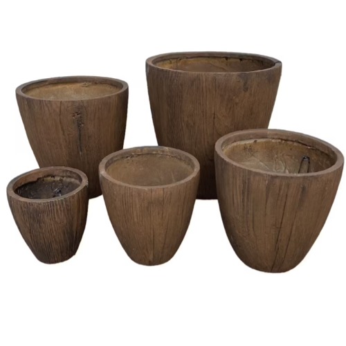Fiberglass Plant Pot Round Shape Wooden 45×45×36 cm | Zahrat Al Rayyan Establishment