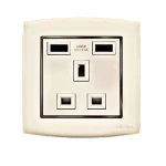USB Charger socket 2g 13 Amp Alfanar Model  Omnia Size 7x7 Colour Beige with Black Ring