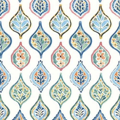 ورق جدران مشجر مقاس 10m × 0.53m لون أخضر مع أزرق موديل Mediterranean | شركة ابيات