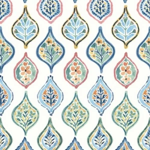 Leaf-Patterned Wallpaper 10m x 0.53m Green with Blue, Mediterranean Model | Abyat Company