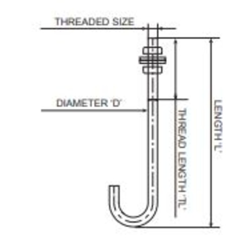 Anchor Bolt J-Shape Length 1000 mm Size M 32 | AL Anwar Company
