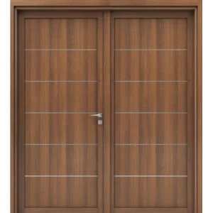 Premium Double Wooden Entrance Door 220 × 235 cm Brown, Model M01 | 