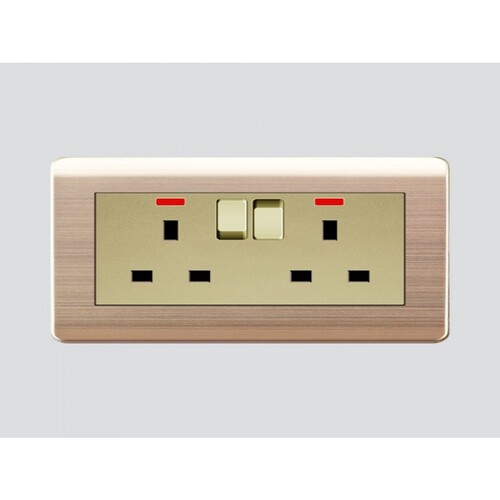 Double Triple Socket with Switch and Indicator Light 14x7 cm, Gold Color, A66 | Art DNA