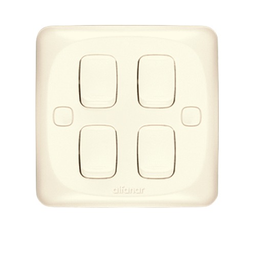 Electrical Light Switch 4 Gang 10 Amp Mira 7×7 cm Beige | Al Fanar