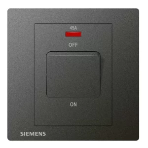 45A 1 Gang Double Pole Switch with Neon Indicator, Dark Gray, 86x86mm, 250V | Siemens (Delta Relfa)