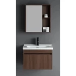 Washbasin With Wooden Cabinet Pharmacy Mirror Dark Wood Color, Size 80 cm
