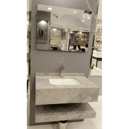 Artificial Marble Sink 80 cm Light Gray Ceramic Single Basins with LED Mirrors | Al Muhaidib Sanitary and Ceramic