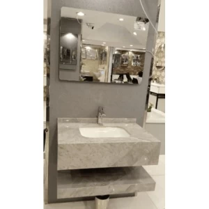 Artificial Marble Sink 80 cm Light Gray Ceramic Single Basins with LED Mirrors | Al Muhaidib Sanitary and Ceramic