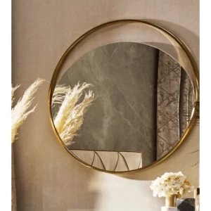 مرايا جداريه دائريه مقاس 80×80×9 سم، لون ذهبي، تصميم كسوف | شركة ابيات