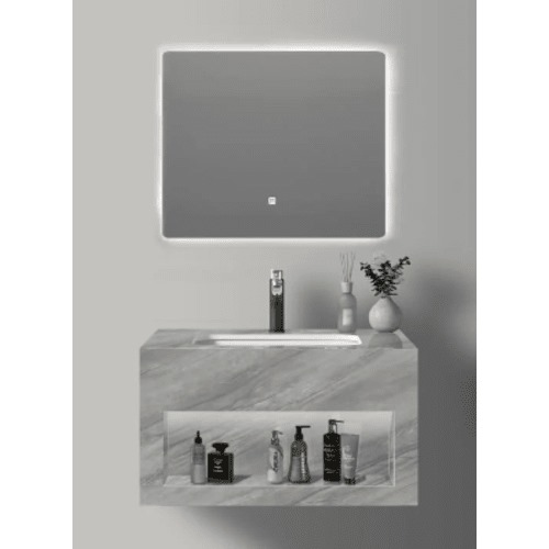 Artificial Marble Sink Ceramic Single Basin 80 cm Matte Grey with 3 Color LED Mirrors | Al Muhaidib Sanitary and Ceramic