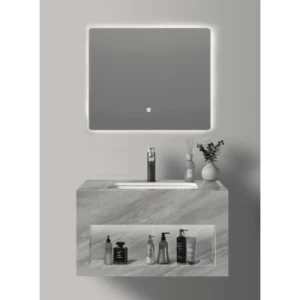 Artificial Marble Sink Ceramic Single Basin 80 cm Matte Grey with 3 Color LED Mirrors | Al Muhaidib Sanitary and Ceramic