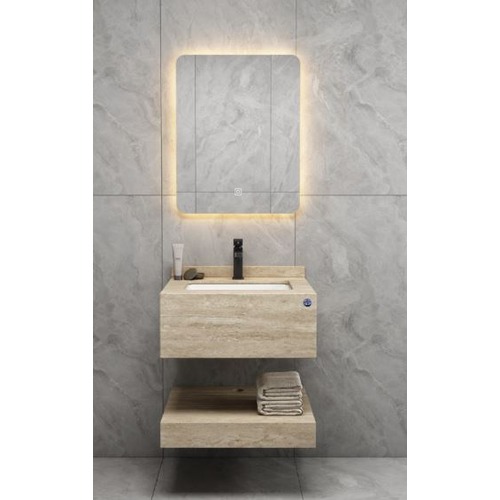 Artificial Marble Normal Washbasin 60 cm with LED Mirror Beige | Algafary Sanitary ware