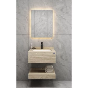 Artificial Marble Normal Washbasin 60 cm with LED Mirror Beige | Algafary Sanitary ware