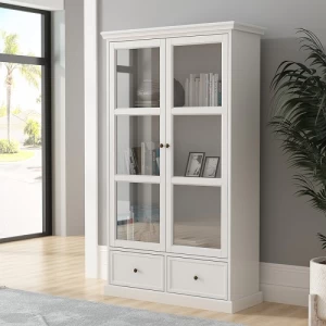 Cabinet With Glass Doors Size 180x100 cm, Depth 40 cm, White Color | Revvvd Factory