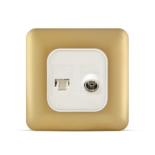 RJ11 6P6C + Angular TV Socket 7x7 cm, Gold Color | Spectra