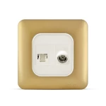 فيش تليفون مفرد نظام امريكى جاك 3 خط + فيش تليفزيون مائل مفرد، لون ذهبي، 7×7 سم | سبكترا 