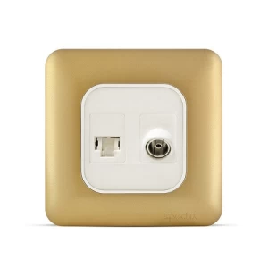 فيش RJ11 6P6C + فيش تليفزيون مائل 7×7 سم، لون ذهبي | Spectra