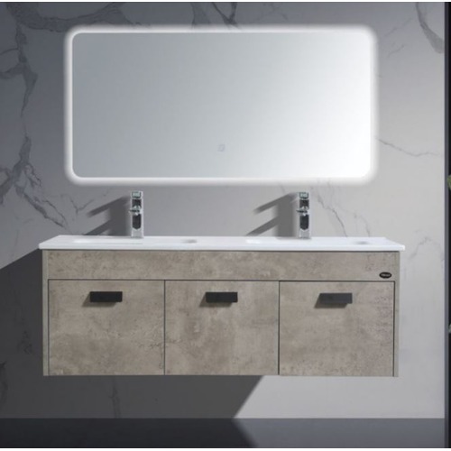 Modern Plywood Double Bath Washbasin 120x48x50 cm, Dark Grey with LED Mirror | Albayt Alaniq Sanitary Tools