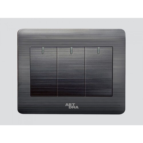 Triple Switch 7×7 cm 10 Amp Black Steel | Art DNA
