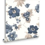 British Wallpaper White With Blue Color Floral Design, Size 10mx0.53m, Model 32457