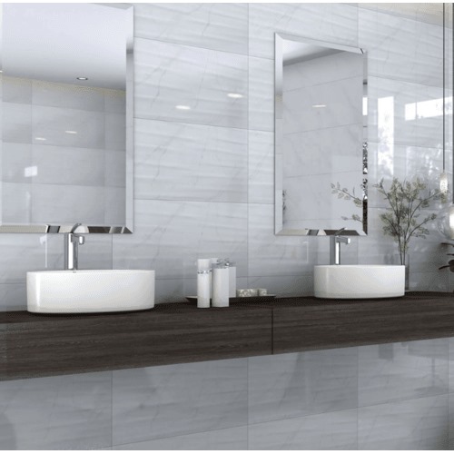 Glossy Ceramic Wall Tiles 9 mm Thickness 30x60 cm Light Grey | Saudi Ceramics
