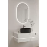 Ceramic Artificial Marble Wash Basin, Raised Basin With LED Mirrors, White Color, Size 60×50×25 cm